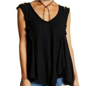 Free People Bondi Oversized Black Waffle Knit Ruffled flowy Tank size small